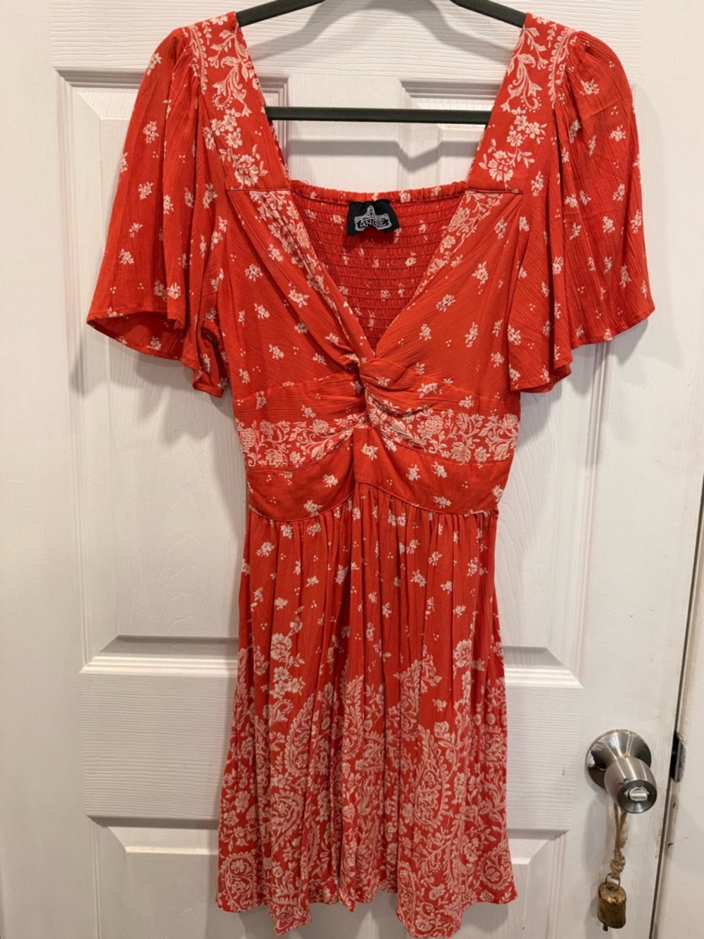Angie- Red /Orange Floral Twist-Front Dress ❤️🧡